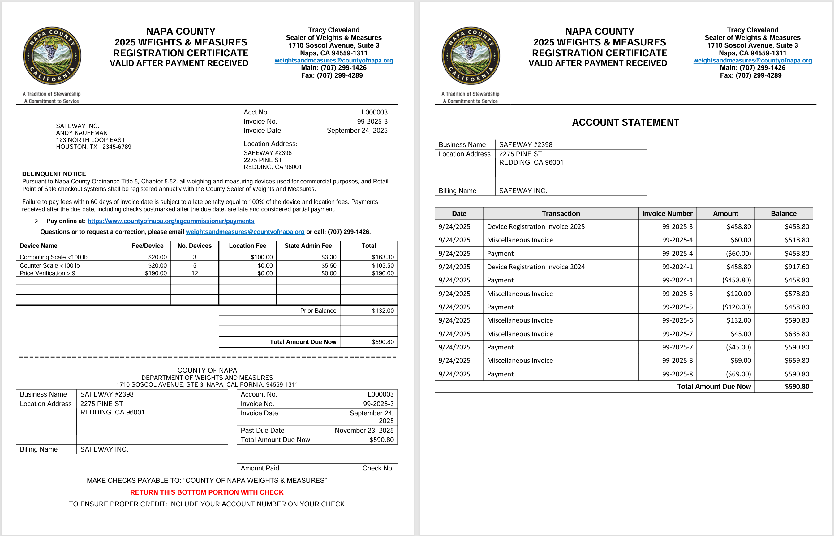 First invoice reminder with ledger history